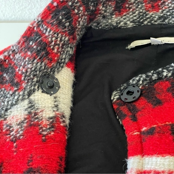Sandro Wool Blend Patterned Coat Red Black Ivory Small - Picture 11 of 16